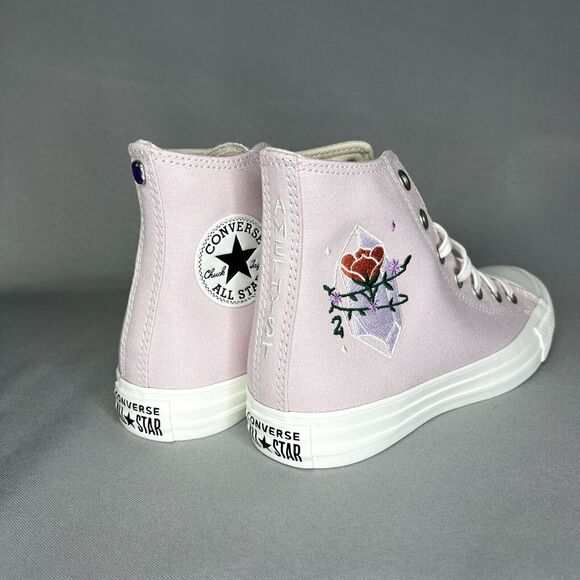 New Converse Chuck Taylor High Top Pink Barely Rose Embroidered Gems Sz 8 w/ Box - Picture 10 of 16